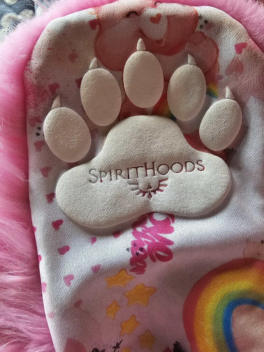 SpiritHoods Pink Fuzzy Care Bears Hooded Kid's Accessory with Paw Pads - Picture 3 of 3